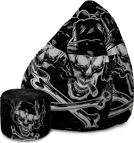 Dreamroots Bean Bag 80x80x120cm Sitzsack mit Lehne und Hocker und Bezug Sitzkissen Boden Chill Sack Bubibag Sitzsack Sitzsack mit Füllung Smokey Man