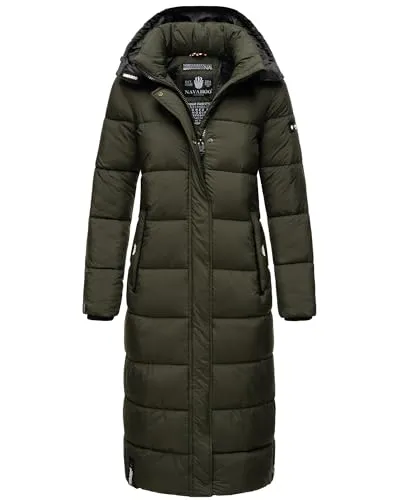 Navahoo Damen Steppmantel Lang Stepp Wintermantel Parka Kapuze Isalie XS - XXL (DE/NL/SE/PL, Alphanumerisch, XS, Regular, Regular, Dark Olive)