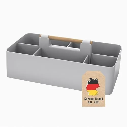Intirilife Organizer Caddy mit Griff in Grau - 32x15.5x8 cm , Tragebox Aufbewahrungskorb mit 5 Fächern für Badezimmer, Kinderzimmer, Basteln, Schreibtisch, Kosmetik