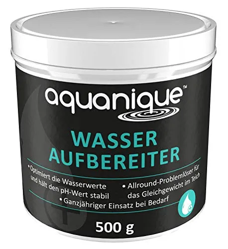 AQUANIQUE Wasseraufbereiter 500 g (für 5.000 l) | Teichwasseraufbereiter| Gleichgewicht im Teich | stabilisiert pH-Wert im Fisch-, Koi, oder Schwimmteich