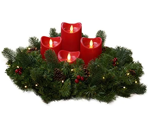 Künstlicher Adventskranz mit Lichterkette - 40 cm, 4 LED Kerzen, sicher in der Anwendung und ideal für weihnachtliche Dekoration