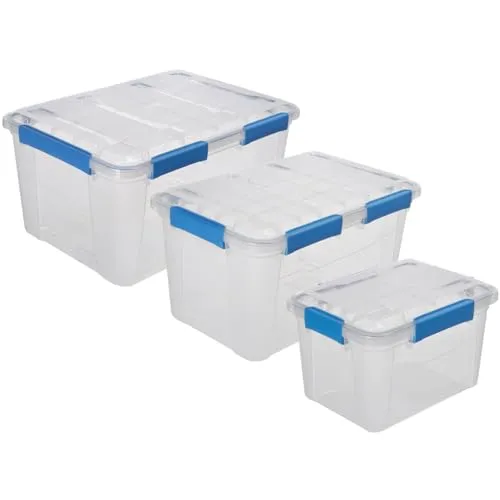 Kreher® Aufbewahrungsbox IP67 – Wasserdicht, Staubdicht, Stapelbar (Set 7: 75L, 50L, 18L) - Hochwertige, stapelbare Aufbewahrungsboxen mit IP67-Zertifizierung. Ideal für Haushalt, Garage und Camping. Schützen Sie Ihre Gegenstände vor Wasser und Staub!