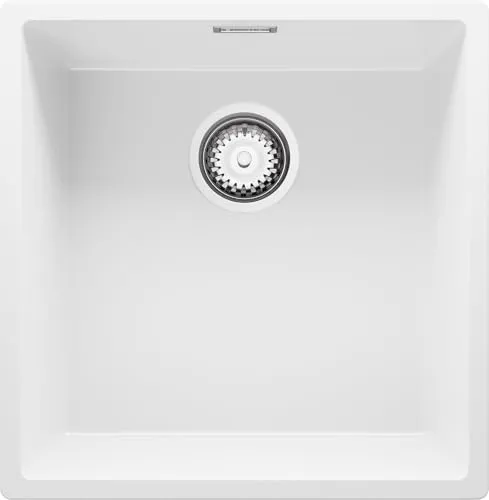 PRIMAGRAN Spülbecken Weiß 46x47cm, Granitspüle 1 Becken + Ablauf-Set, Küchenspüle ab 50er Unterschrank - London Slim S122