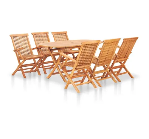 furnicato Garten-Essgruppe 7-tlg. Klappbar aus Massivholz, Braun - Praktische 7-teilige Garten-Essgruppe aus robustem Massivholz, klappbar für einfache Lagerung. Ideal für gesellige Abende im Freien!