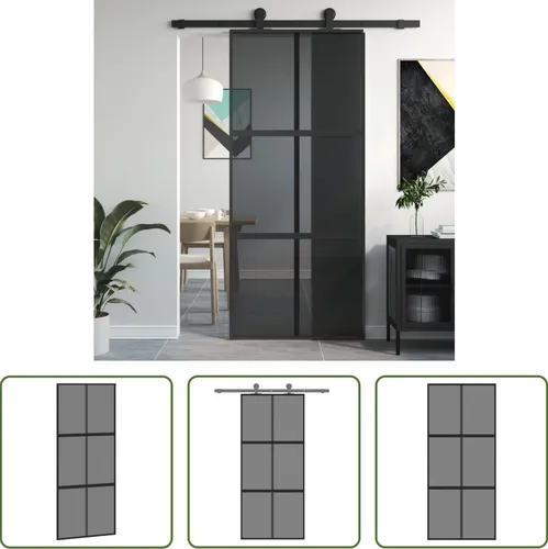 The Living Store Schiebetür Schwarz 90x205 cm Hartglas und Aluminium