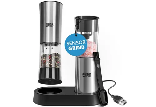 Elektrisches Salz und Pfeffermühle Set - Automatisch mit Kipp-Sensor - Küchenhelfer mit langlebigem Lithium-Ionen Akku, intuitiver Kipp-Funktion und präzisem Keramikmahlwerk für perfekte Gewürzdosierung. Ideal als Geschenk!