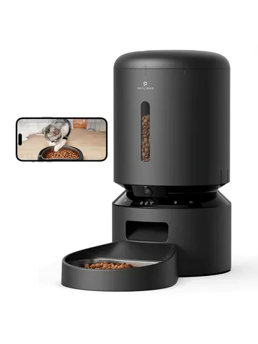 Petlibro Katzen-Futterautomat mit Kamera, Schwarz - Futterautomat mit 5L Kapazität und integrierter 1080p HD-Kamera für die Überwachung Ihres Haustiers. Perfekt für stressfreies Füttern, auch aus der Ferne!