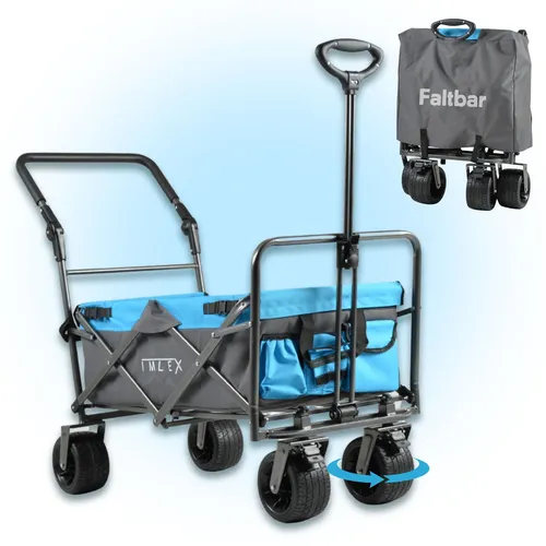 IMLEX Bollerwagen IM-4275 Azurblau - Flexibel einsetzbar - Bollerwagen mit Schiebe- und Ziehgriff, ideal für Ausflüge und den Transport von Kindern oder Gepäck. Farblich ansprechend in Azurblau.