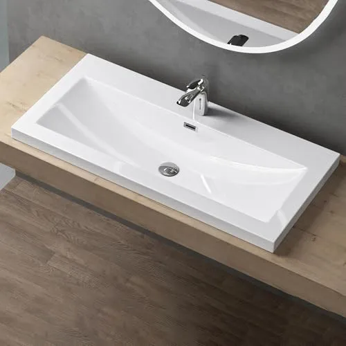 doporro Design Waschbecken Colossum01 - Elegantes Einbauwaschbecken aus Mineralguss, Maße: 100x48x13 cm, ideal für stilvolle Badezimmer. Einfache Montage und hochwertiger Gussmarmor ohne Armatur.