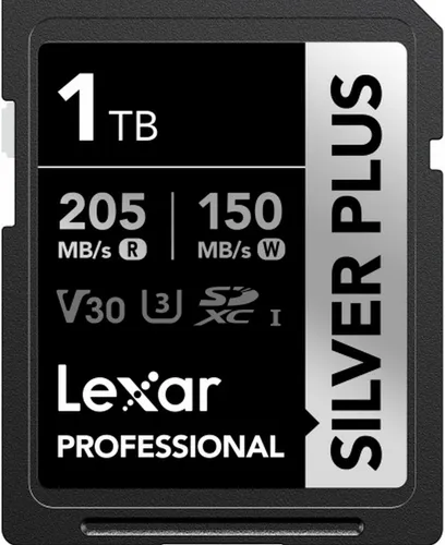 Lexar Silver Plus SDXC UHS-I 1TB Speicherkarte - Speicherkarten mit 1TB Kapazität, ideal für hochauflösende Fotos und 4K-Videos, schnelle Übertragungsgeschwindigkeiten für effizientes Arbeiten.