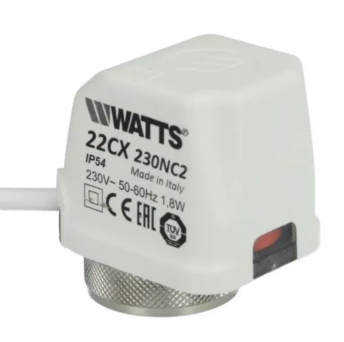 Watts Stellantrieb 230V für Fußbodenheizung M30 x 1,5 - Brenner & Kessel, stromlos geschlossen für effiziente Heizungsregelung und optimalen Komfort.