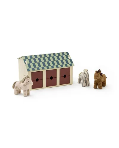 Kids Concept Pferdestall mit 3 Pferden – Spielzeugset für Kinder ab 24 Monaten
