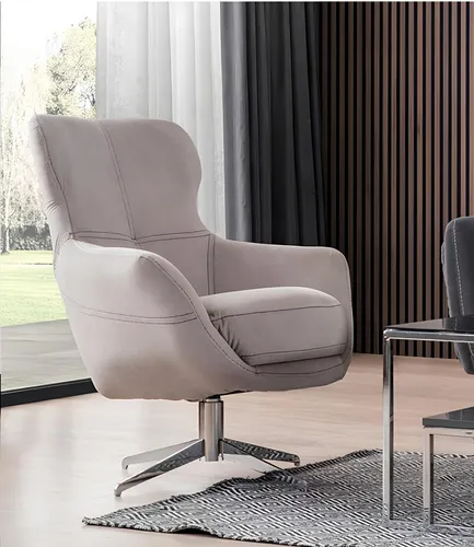 Drehbarer Relax Club Sessel - Beige - Moderner Einzel-Sessel mit komfortablem Polster aus hochwertigem Polyester. Ideal für Wohnzimmer oder Arbeitszimmer, bietet er stilvolle Entspannung und eine angenehme Sitzhöhe von 44 cm.