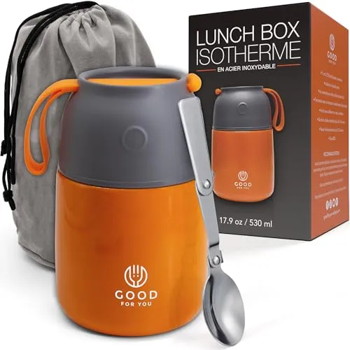 GOOD FOR YOU - Isolierter Lebensmittelbehälter – 530 ml Edelstahlbehälter für warme und kalte Mahlzeiten – doppelwandige Isolierung,
