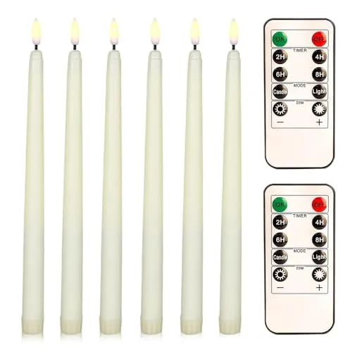 BNGXR Flammenlose Kerzen mit Fernbedienung,6 Stück Weiß flackernd stabkerzen mit fernbedienung,LED Kerzen,10-Tasten Fernbedienung,Fensterkerzen,Einstellbare Helligkeit,für Hochzeit Weihnachtsdeko