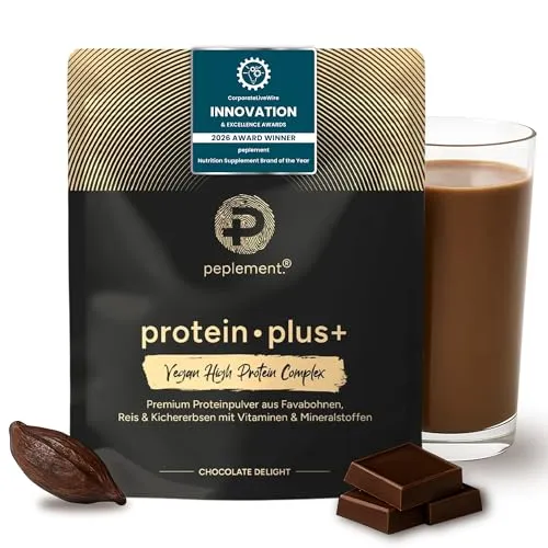 Peplement® Premium Vegan High Protein Pulver Schoko — 560g Pflanzliches Eiweiss Protein Pulver — 70% Proteine — Enthält Erbsenprotein, ideal für Muskelaufbau und vegane Ernährung