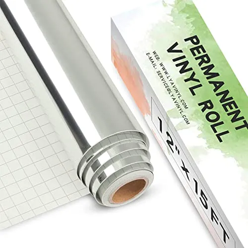 Chrome Silber Vinylfolie Plotter, 30,5 x 457,2cm Silber Plotterfolie Selbstklebend für Cricut, Silhouette Cameo 4, Metallic Silberfolie für DIY-Geschenke, Tasse, Fenster, Keramik, Kunststoff