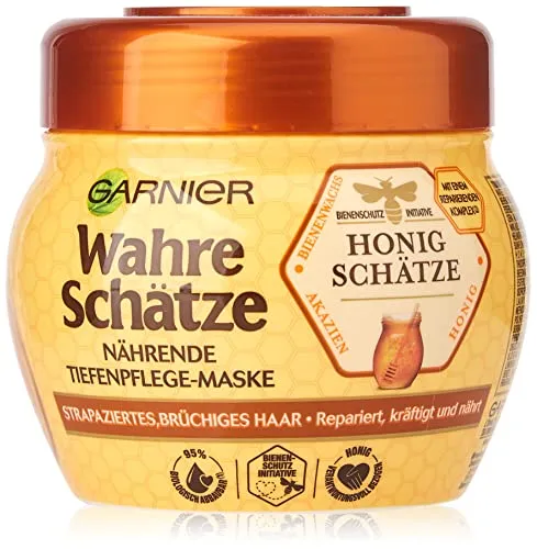 Garnier Haar-Maske /Haarkur für intensive Haarpflege, bewahrt den Farbglanz , mit Gelée Royale, Bienenbalsam & Honig - für brüchiges, strapziertes Haar, Wahre Schätze, 1 x 300ml