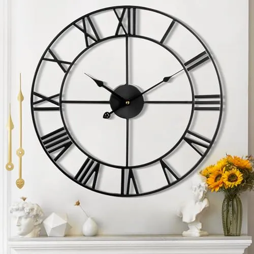 Mee 2ou Wanduhr Groß Modern Nahezu Lautlos Ohne Tickgeräusche -60cm Durchmesser Römische Ziffern Wanduhren Modern Wohnzimmer Wanduhr Vintage Für Schlafzimmer Küche Büro Landhausstil Industrial Style