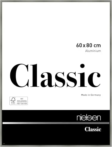 nielsen Bilderrahmen 60 x 80 cm, Aluminium Platin glänzend - Wand- & Tischbilderrahmen mit Echtglas und einfacher Montage für Hoch- und Querformat, Made in Germany und FSC-zertifiziert für nachhaltige Qualität.