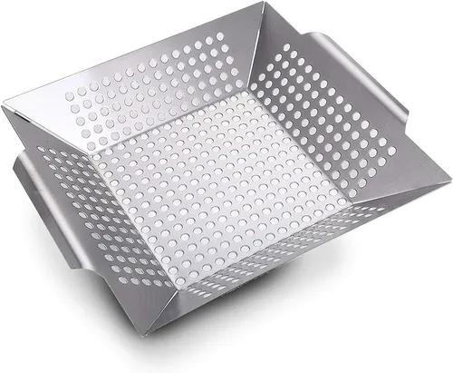 Grill Schale Gemüse Korb Pfanne Wok Edelstahl Rostfrei 35x30cm Lochpfanne