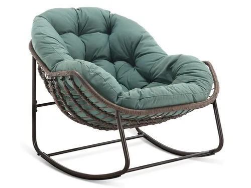 SeedWave Schaukelstuhl Übergroß mit PE-Rattan-Geflecht, 15 cm dickem Olefin-Fleece-Kissen, Lounge-Stuhl für Innen- und Außenbereich, Stilvolle Eierschalenform