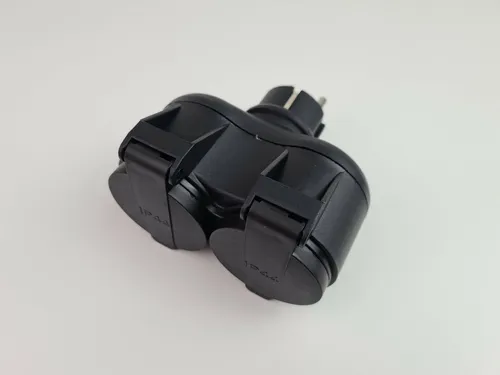 Fach Stecker mit Federdeckel Schuko Doppelstecker Schwarz