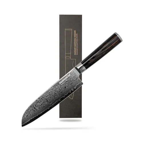 Reishunger 4er-Set Santoku-Messer in Schwarz – (H)31 cm - Vielseitiges Set mit 4 hochwertigen Santoku-Messern aus Edelstahl und Holz. Ideal für präzises Schneiden in der Küche. Lieferung in einer attraktiven magnetischen Geschenkbox.