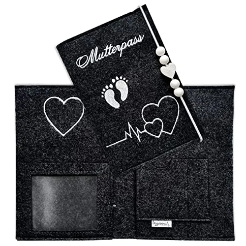 Lezzanna - Mutterpasshülle aus Filz - Mutterpass Tasche - Dokumententasche - in 4 Farben - viele Fächer für Ultraschallbilder und vieles mehr - Geschenk für Schwangere - Organizer