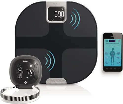 Tefal YD3090S1 Elektronische Personenwaage mit LED-Display, 70 x 60 mm, 350 x 350 x 28 mm, schwarz