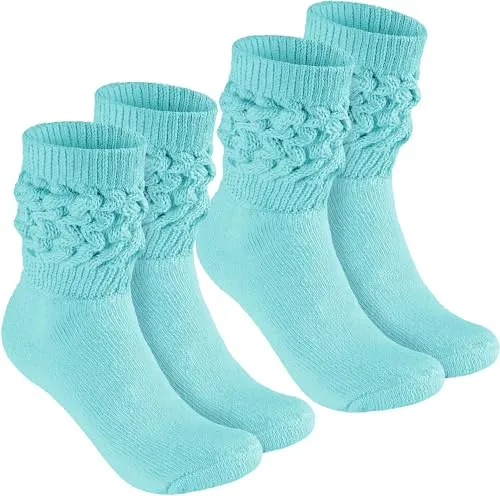 BRUBAKER 2 Paar Slouch Socken - Damen Schoppersocken für Fitness, Yoga, Workout, Gymnastik und Wellness - Knit Sportsocken für Frauen - Mint Größe 35-38