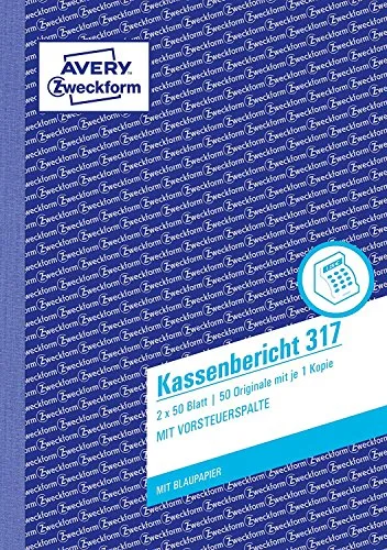 AVERY Zweckform 317 Kassenbericht (A5, mit 1 Blatt Blaupapier, 2x50 Blatt) weiß/gelb (4 Stück, Kassenbericht A5)