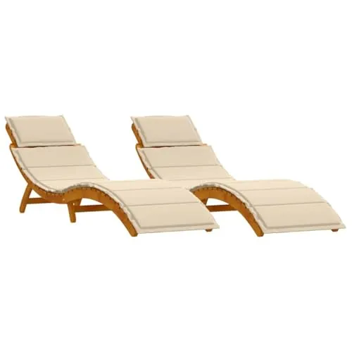 vidaXL 2-teiliges Klapp-Sonnenliegen-Set aus Akazienholz - Wetterfestes Liegen-Set für Garten und Balkon, mit verstellbaren Kissen für optimalen Komfort und stilvolles Design.