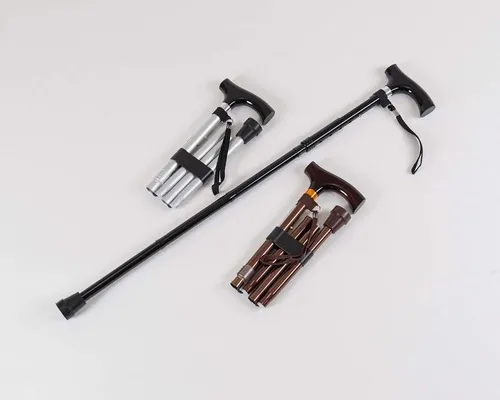 Russka Faltbarer Gehstock mit Holz-Fritzgriff, silber