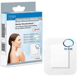 Höga Pflaster Derm Silkofix, 5 Strips, steril, elastisch, sensitiv, 7 x 6cm