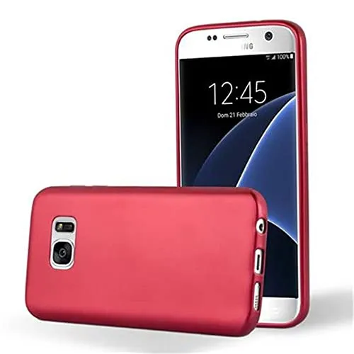 Cadorabo Hülle kompatibel mit Samsung Galaxy S7 Schutzhülle TPU Silikon Case Metallic Design Slim Kratzfest Weiche Gummi mit Rundumschutz Case Hülle für Galaxy S7 in Rot