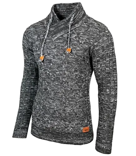Baxboy Herren Grobstrick Pullover Strickpullover Stehkragen Winter-Freizeit-Jacke Muster Design Meliert Sweatshirt Pulli B-292, Farbe:Anthrazit, Größe:3XL