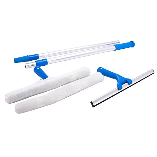 MSV Fensterreinigungsset Fensterputzset Fensterwischer Einwascher Abzieher Teleskopstange + 2 Mikrofaser Bezug