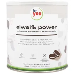 For You Eiweiß Power Cookies & Cream Pulver - Hochwertiges Eiweißpulver mit 80 % Proteinanteil, laktosearm und ideal zum Abnehmen. Enthält wichtige Vitamine und Mineralien für einen starken Stoffwechsel.