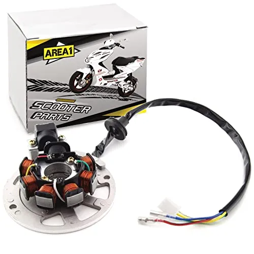 Area1 Ersatz Lichtmaschine Stator für 50ccm - Kompatibel mit Aerox, Neos, Jog - Lichtmaschine/Stator für 50ccm Minarelli Motoren, komplett einbaufertig und passend für liegende und stehende Motoren. Ideal für eine einfache Montage.