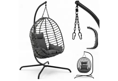 Sekey Hängesessel mit Gestell – Klappbarer Rattanstuhl für Outdoor & Indoor
