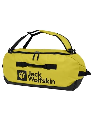 Jack Wolfskin All-In Duffle 65 Weekender - Reisetasche mit 65 Litern Volumen, ideal für Kurztrips und Outdoor-Abenteuer, in auffälligem Gelb.