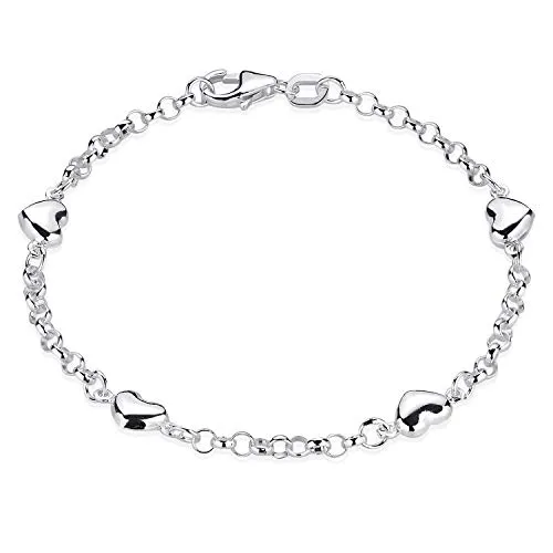 MATERIA Herz Armband für Kinder - 925 Silber Armkettchen - Armbänder & Charm-Anhänger, aus dauerhaft anlaufgeschütztem Sterlingsilber, ideal für Mädchen und Teenager, in schöner Schmuck Box geliefert.
