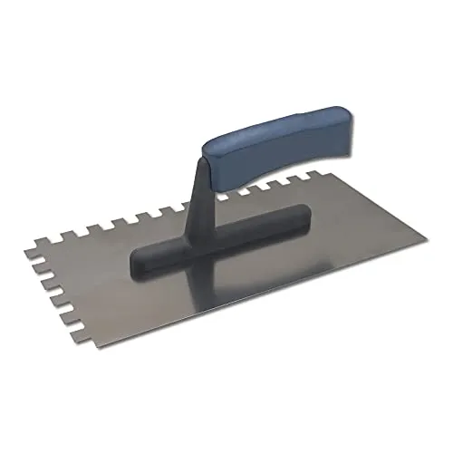 DEWEPRO Zahnkelle 10 x 10 mm CLASSIC aus Edelstahl, gezahnt, Glättekelle 270 x 130 mm, säurebeständig und rostfrei, mit ergonomischem Holzgriff zum Auftragen von Fliesenkleber und Mörtel