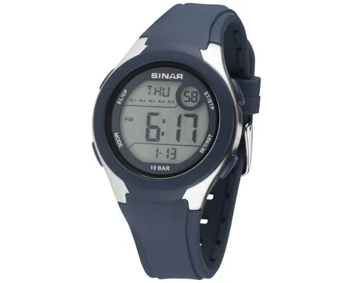 SINAR Unisex Sportuhr Digital Quarz Dunkelblau XV-19-2 - Sportliche Digitaluhr mit 10 bar Wasserdichtigkeit, ideal zum Schwimmen. 5 Alarme und übersichtliches Display für aktive Lebensstile. Perfekt für Damen, Herren und Jugendliche.