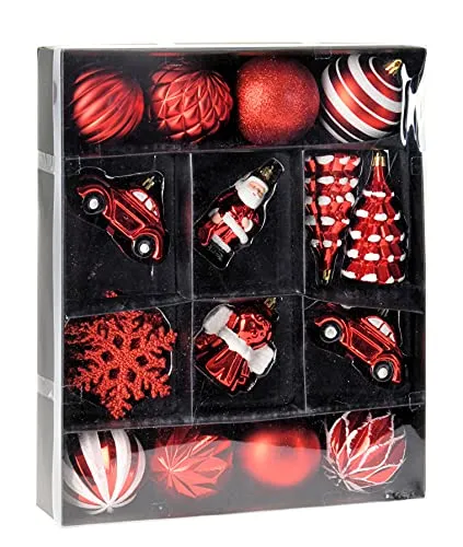 Spetebo Weihnachtsbaumschmuck Set - 20 Teile - rot weiß aus Kunststoff - Christbaum Dekoration Kugeln Tannenbaum Schneeflocken Weihnachtsmann Engel