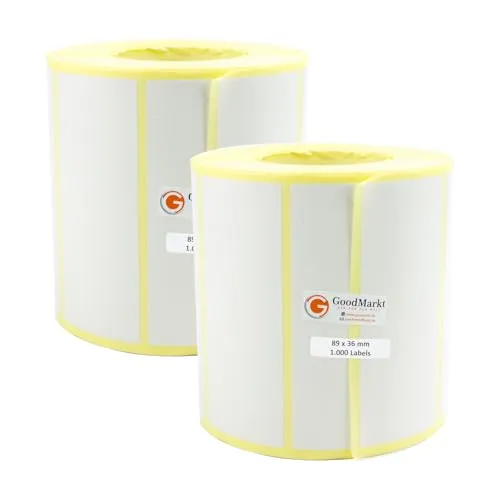 GoodMarkt Thermodirekt Etiketten selbstklebend | 89x36 mm 2 Rolle, weiß, 2000 Etiketten | Kompatibel mit Brother, Zebra | Haushaltsetiketten, Barcodeetiketten, Marmeladenetiketten