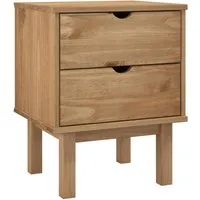 vidaXL Massivholz Nachttisch OTTA mit 2 Schubladen - Skandinavischer Nachttisch aus massivem Kiefernholz mit zwei geräumigen Schubladen für ordentliche Aufbewahrung und vielseitige Nutzung als Beistellschrank oder Dekotisch.