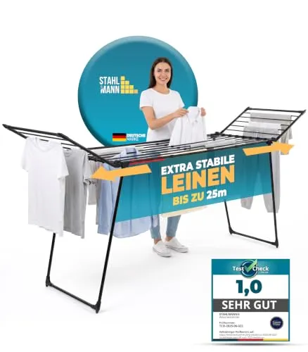 STAHLMANN ® Ausziehbarer Wäscheständer mit Flügel