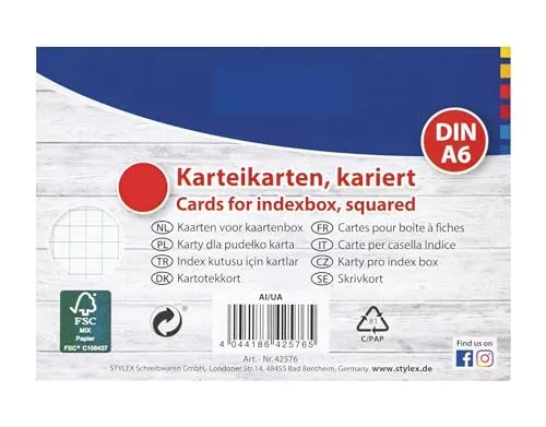 Karteikarten / DIN A6 / weiss / kariert 400